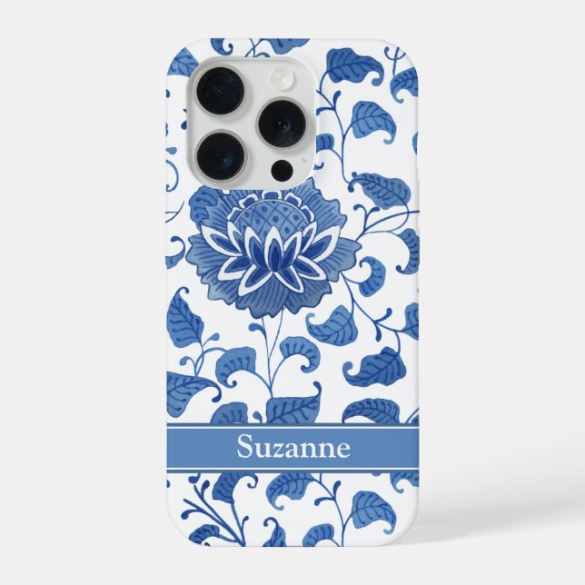 Blue White Lotus Flower Chinese Pottery Pattern iPhone Case (Back)