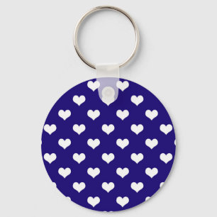 Blue White Love Heart Pattern Design Key Ring