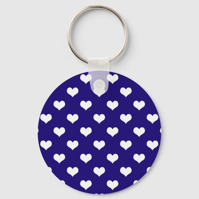 Blue White Love Heart Pattern Design  Key Ring (Front)