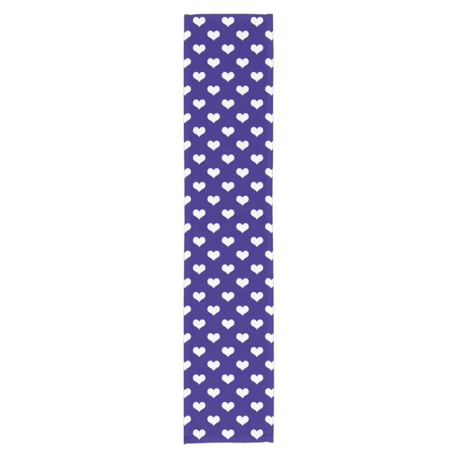 Blue White Love Heart Pattern Design  Short Table Runner (Front)