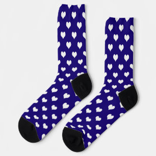 Blue White Love Heart Pattern Design  Socks