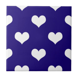 Blue White Love Heart Pattern Design Tile