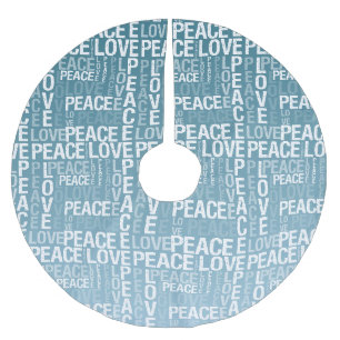 Blue White Love Peace Brushed Polyester Tree Skirt