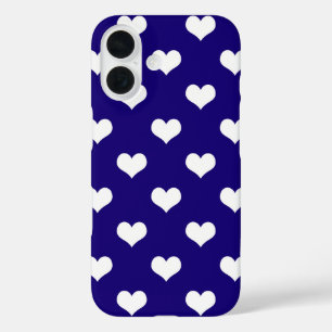 Blue White Lovely Hearts Design iPhone 16 Case