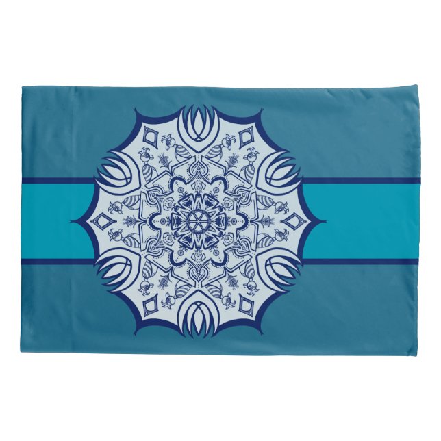 Blue & White Mandel With Creatures Pillowcase (Back)