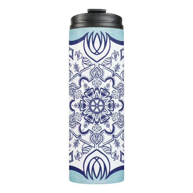 Blue & White Mandel With Creatures  Thermal Tumble Thermal Tumbler (Front)