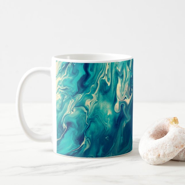 Blue & White Marble Acrylic Abstraction  Coffee Mug (With Donut)