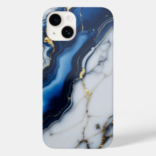 blue white marble texture gold texture pattern lux Case-Mate iPhone 14 case