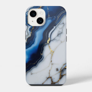 blue white marble texture gold texture pattern lux iPhone 14 case