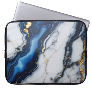 blue white marble texture gold texture pattern lux laptop sleeve