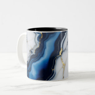 blue white marble texture gold texture pattern lux Two-Tone coffee mug