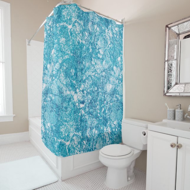 Blue & White Marble Texture Shower Curtain (In Situ)