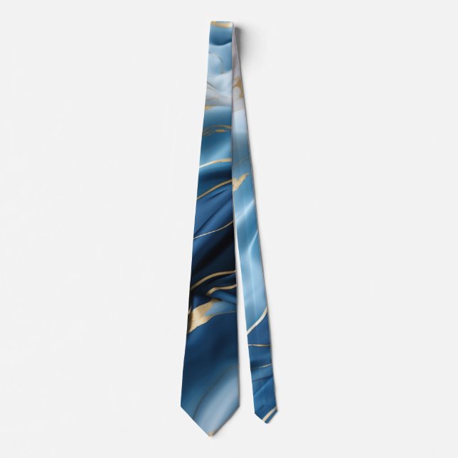 Blue White Marble with Gold Silk Look Tie (Front)