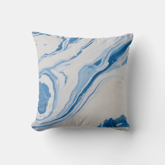 Blue & White Marbling – Fluid Abstract Art Cushion