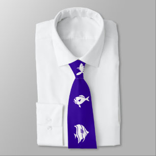 Blue White Marine Fishes Tie