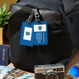 Blue White Massachusetts State Flag Personalized Luggage Tag