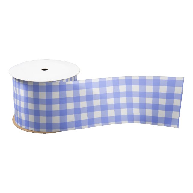 Blue White Matching Patterns Gingham  Satin Ribbon (Spool)