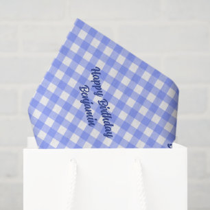 Blue White Matching Patterns Gingham Tissue Paper