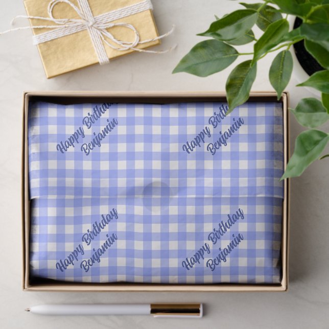 Blue White Matching Patterns Gingham  Tissue Paper (Gift)