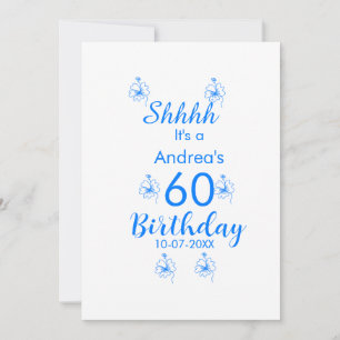 Blue white mauve shhhh 60th birthday floral name invitation