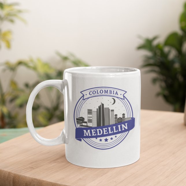 Blue White Medellin Colombia Cityscape Logo Coffee Mug (Blue White Medellin Colombia Cityscape Logo Coffee Mug)