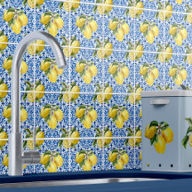 Blue White Mediterranean Lemon Pattern