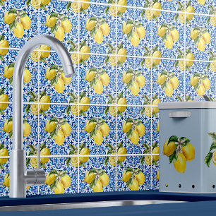 Blue White Mediterranean Lemon Pattern Tile