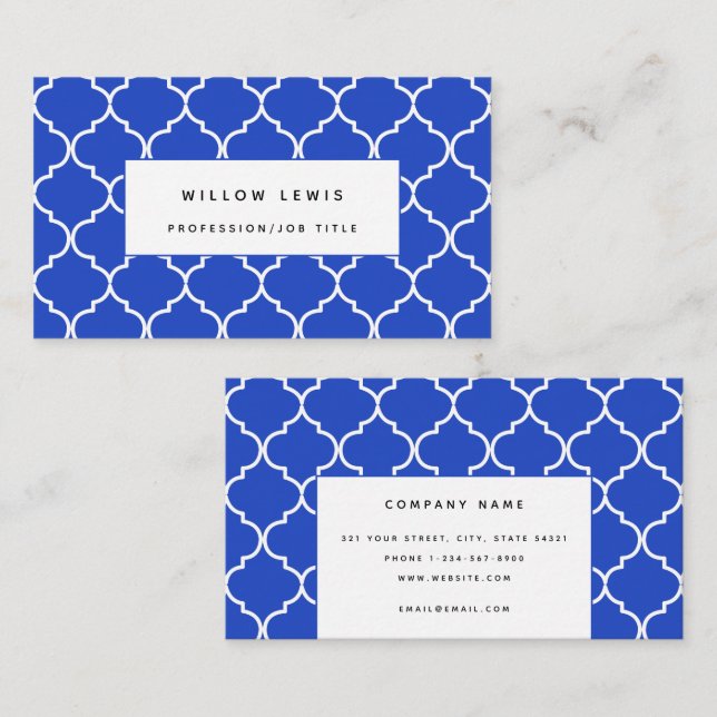Blue & White Mediterranean Moroccan Simple  Business Card (Front/Back)