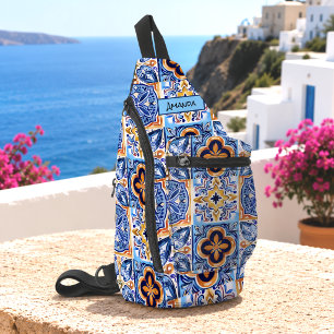 Blue White Mediterranean Sicilian Ceramic Tiles Sling Bag