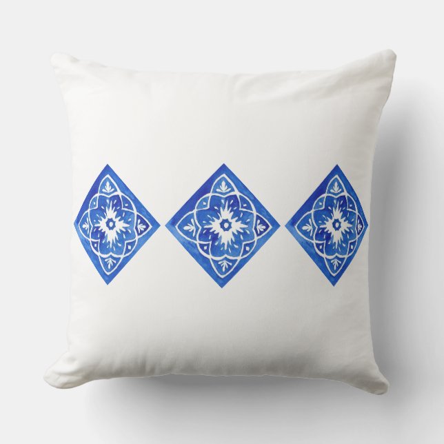 Blue & White Mediterranean Tile Large Outdoor Cushion (Front)