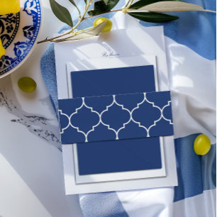 Blue & White Mediterranean Tile Wedding Invitation Belly Band