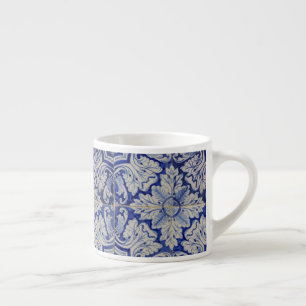 Blue & White Mediterranean Vintage Floral Pattern Espresso Cup