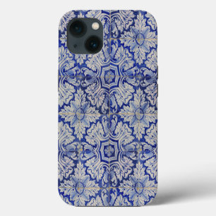 Blue & White Mediterranean Vintage Floral Pattern iPhone 13 Case