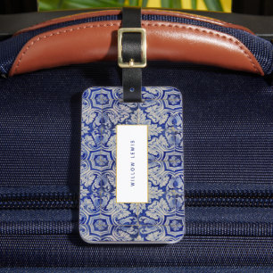 Blue & White Mediterranean Vintage Floral Pattern Luggage Tag