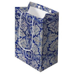 Blue & White Mediterranean Vintage Floral Pattern Medium Gift Bag