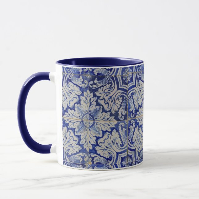 Blue & White Mediterranean Vintage Floral Pattern Mug (Left)