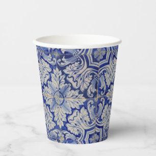 Blue & White Mediterranean Vintage Floral Pattern Paper Cups