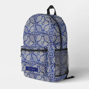 Blue & White Mediterranean Vintage Floral Pattern Printed Backpack