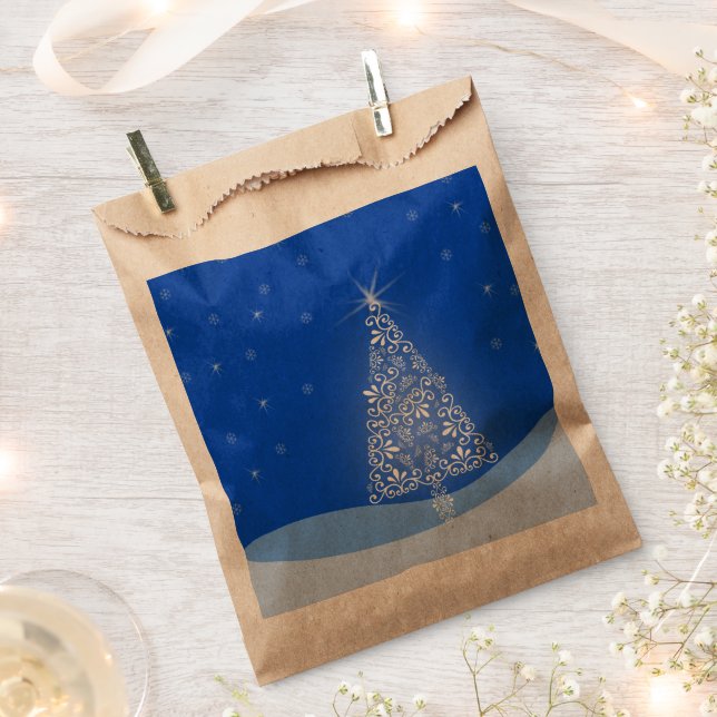 Blue White Merry Christmas Party Tree, Favour Bag (Clipped)