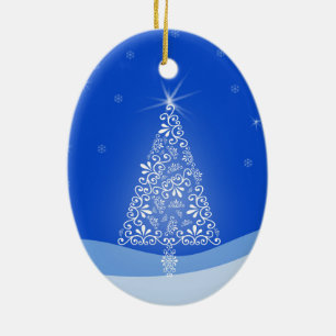 Blue White Merry Christmas Tree Stars Night Light Ceramic Tree Decoration