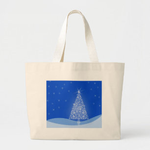 Blue White Merry Christmas Tree Stars Night Light Large Tote Bag