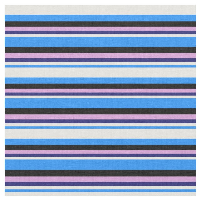 Blue, White, Midnight Blue, Plum & Black Coloured Fabric (Close Up)