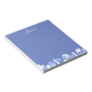 Blue White Minimal Floral Personalised Notepad