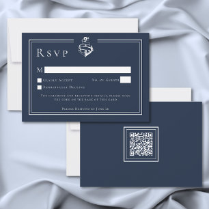 Blue White Minimal Nautical Anchor Coastal Wedding RSVP Card