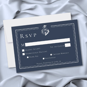 Blue White Minimal Nautical Anchor Coastal Wedding RSVP Card