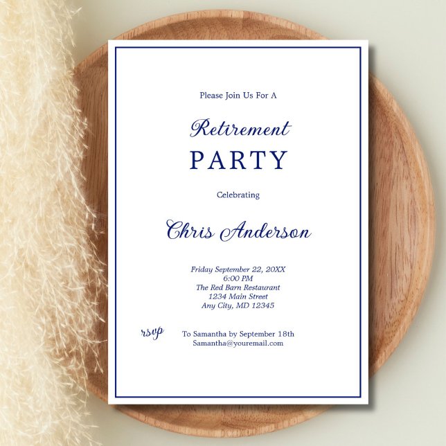 Blue White Minimal Simple Modern Retirement Party Invitation (Blue White Minimalist Simple Retirement Party invitation for him or her, Professional Business )
