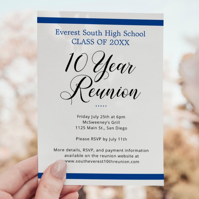 Blue White Minimalist 10 Year Class Reunion Invitation (Creator Uploaded)