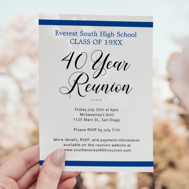 Blue White Minimalist 40 Years 40th Class Reunion Invitation (Creator Uploaded)