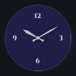 Blue & White Minimalist Large Clock<br><div class="desc">Modern artistic clock features a minimalist design in a blue and white colour palette. A simple plain design with white numbers on a navy blue background. A trendy addition to your kitchen, living room or office wall, a thoughtful modern office gift or modern home gift for any occasion. You can...</div>