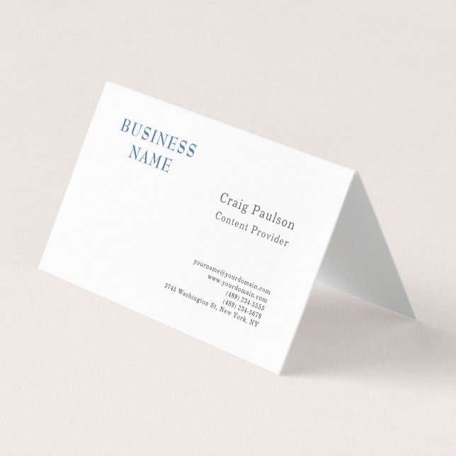 Blue White Minimalist Modern Business Card (Front)